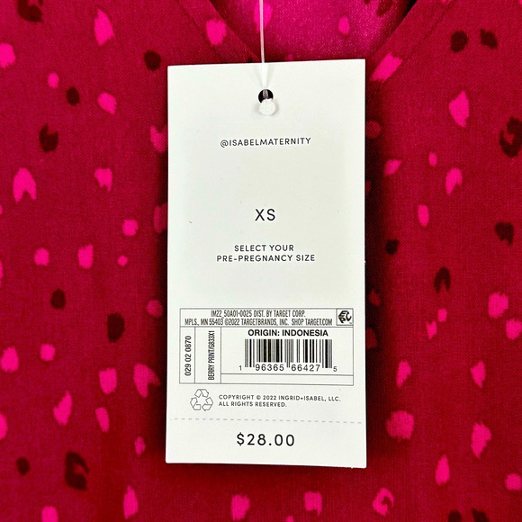 Isabel Maternity 3/4 Sleeve V neck Ruffle Waist Berry Print  Woven Top XS - Picture 4 of 6